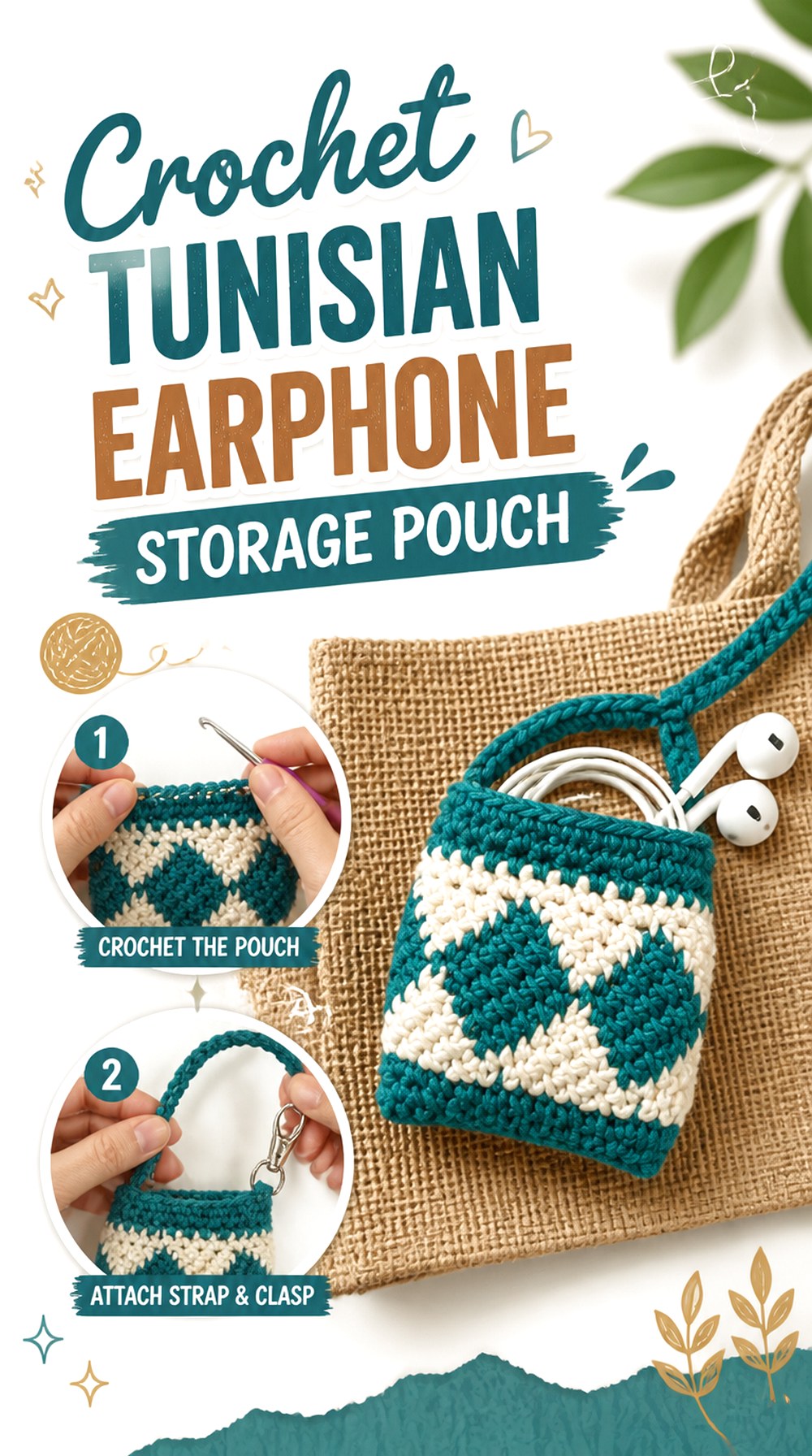 Crochet Tunisian Earphone Storage Pouch
