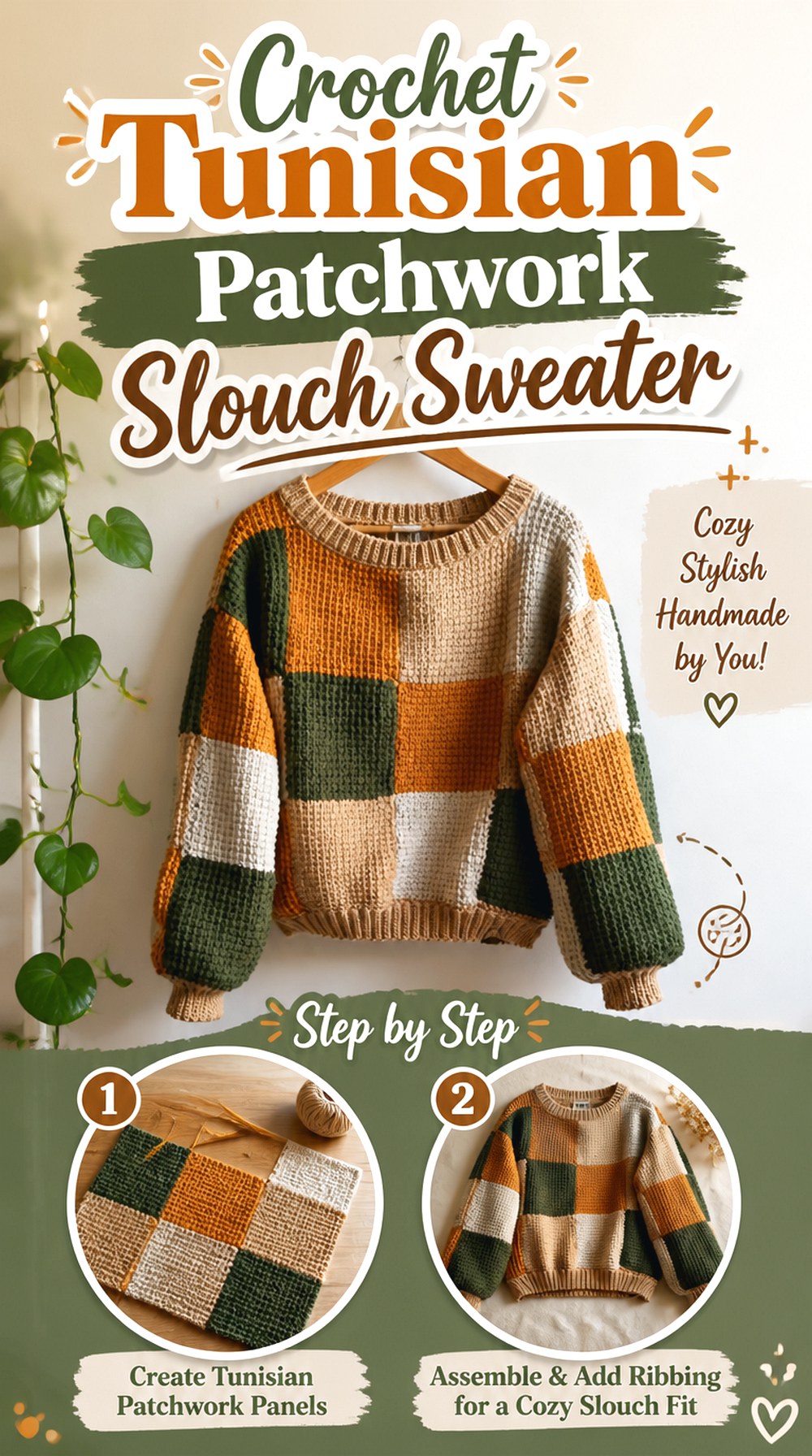 Crochet Tunisian Patchwork Slouch Sweater