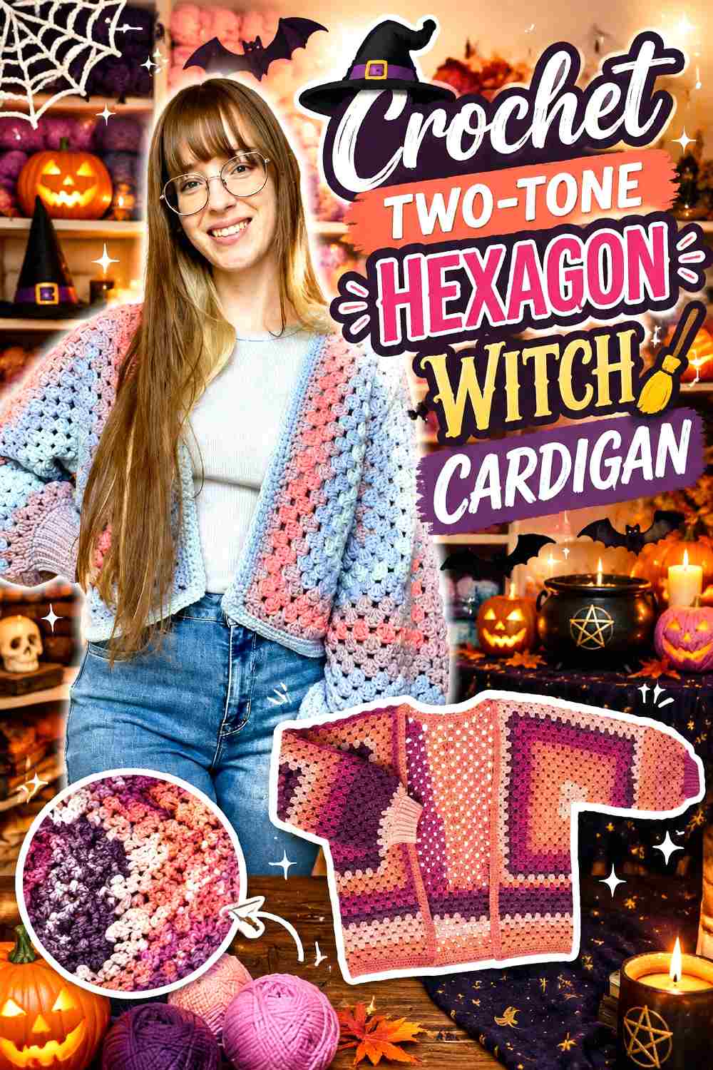12. Crochet Two Tone Hexagon Witch Cardigan
