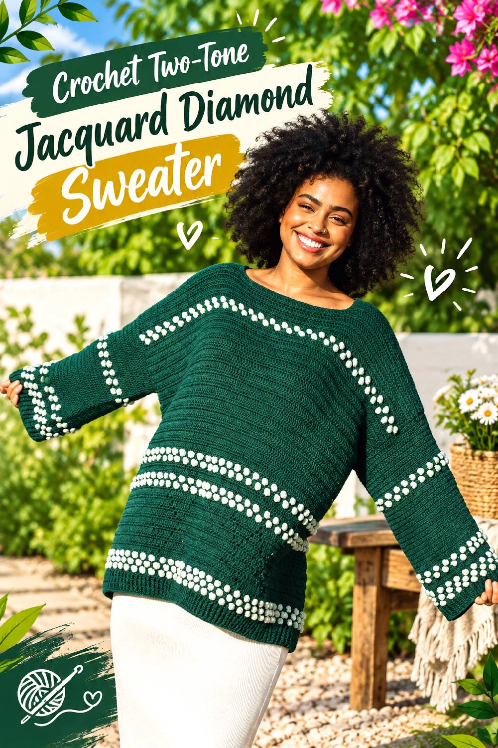 Crochet Two Tone Jacquard Diamond Sweater