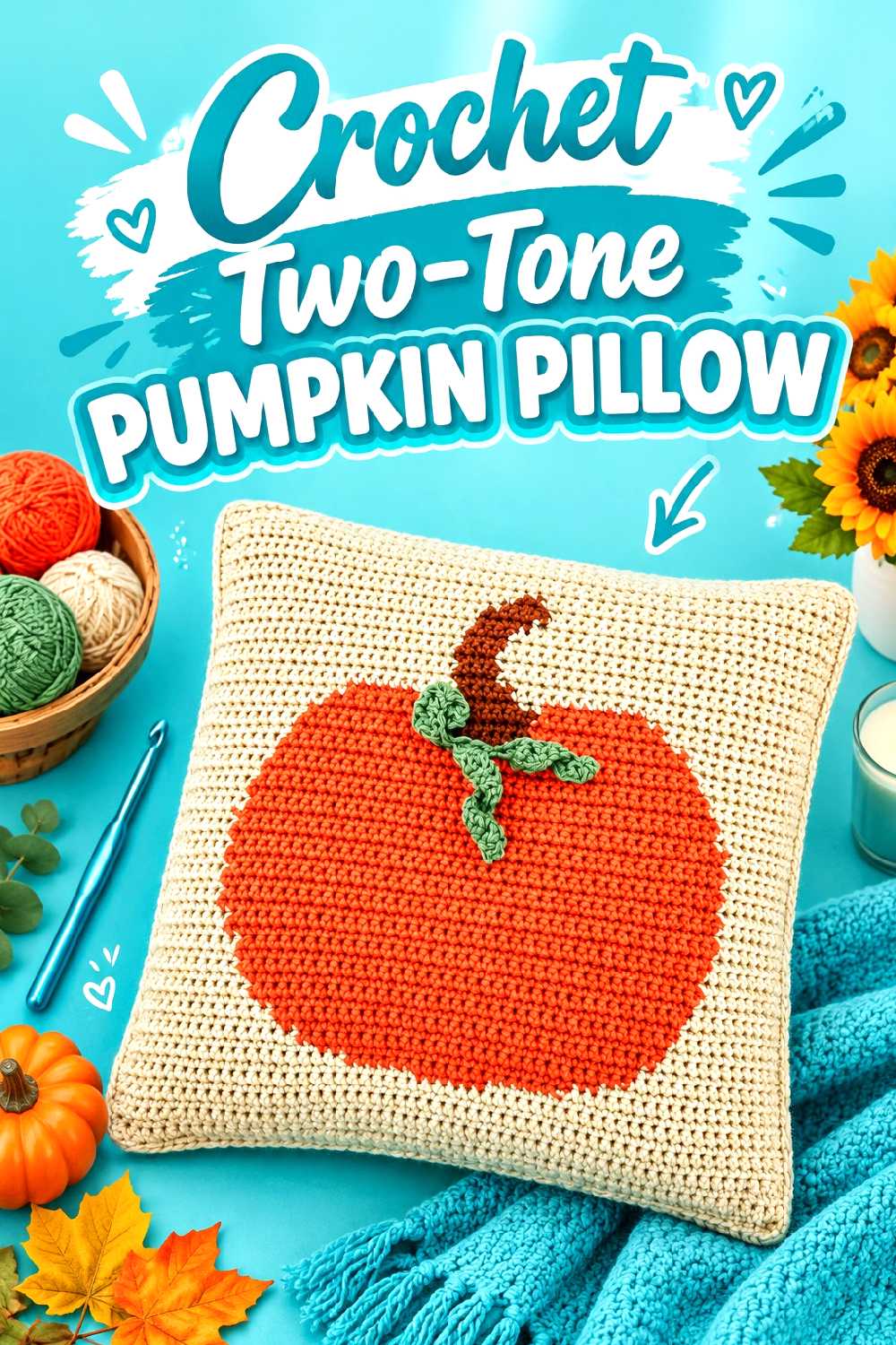 Crochet Two Tone Pumpkin Pillow
