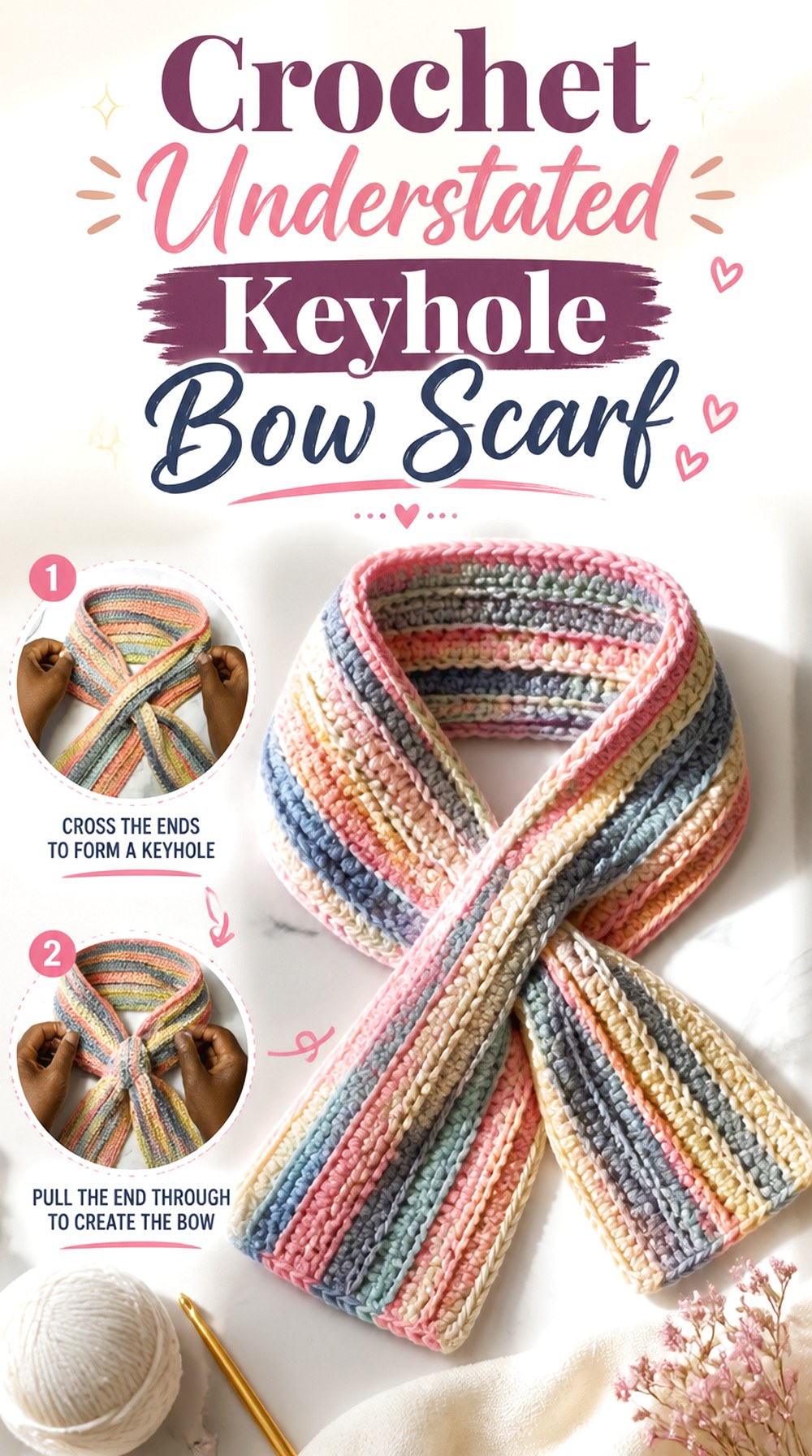 Crochet Understated Keyhole Bow Scarf