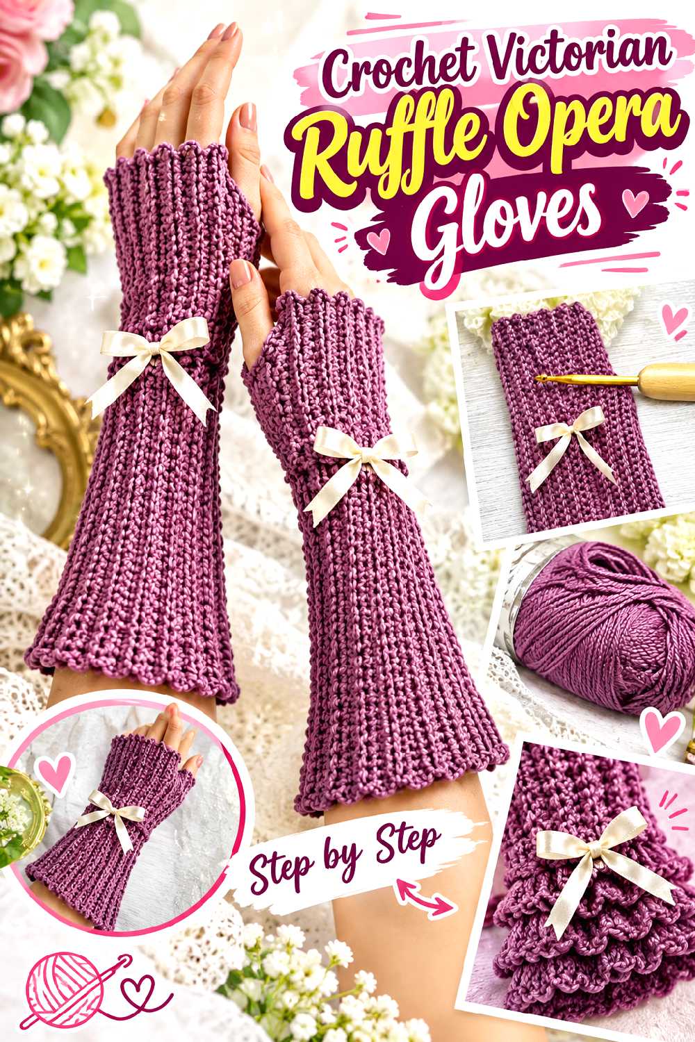 Crochet Victorian Ruffle Opera Gloves