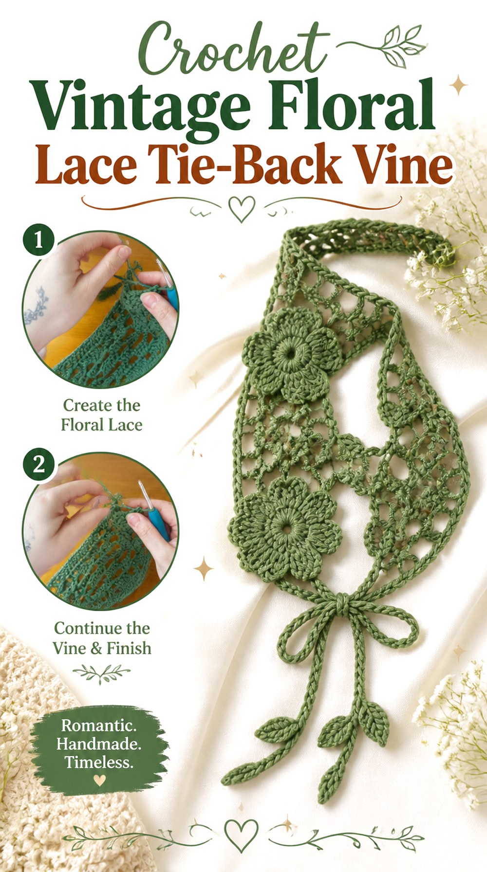 Crochet Vintage Floral Lace Tie Back Vine