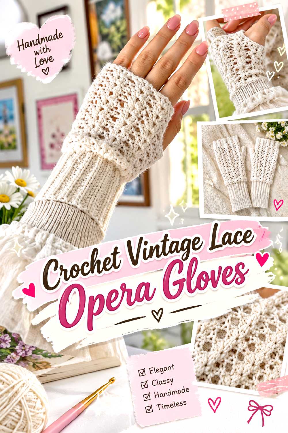 Crochet Vintage Lace Opera Gloves