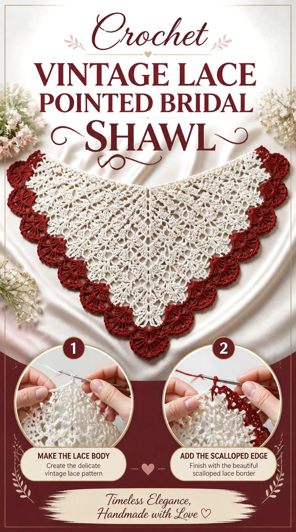 Crochet Vintage Lace Pointed Bridal Shawl