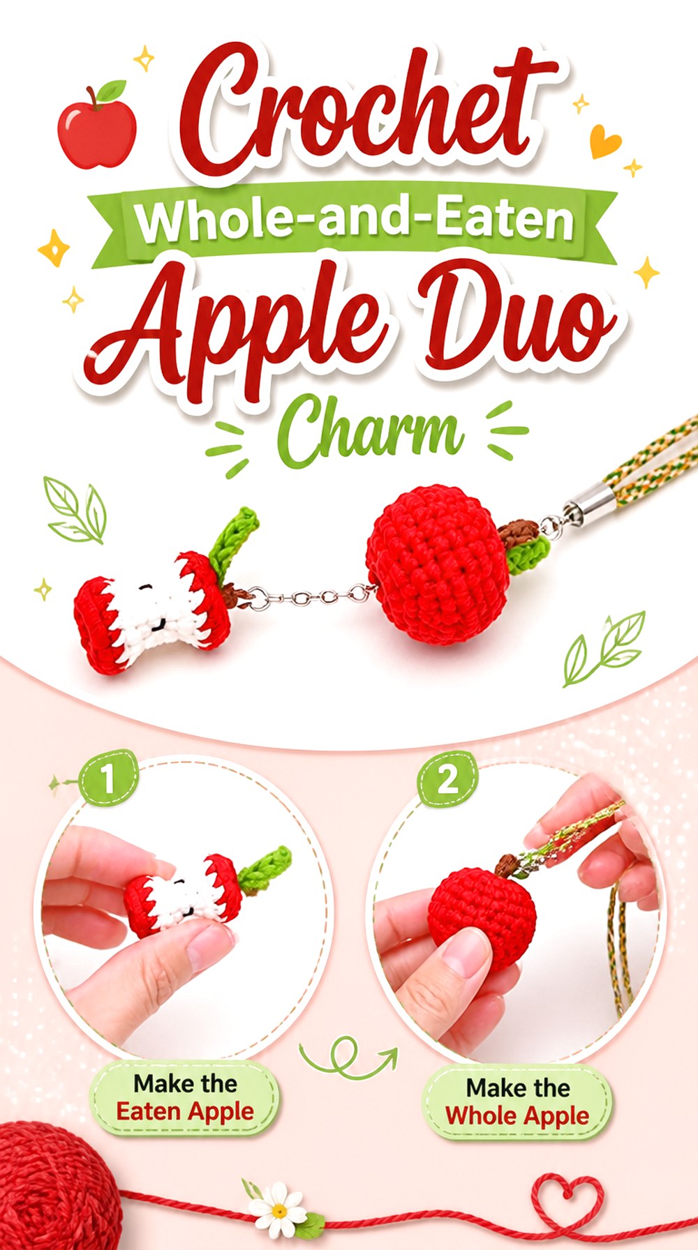 Crochet Whole and Eaten Apple Duo Charm