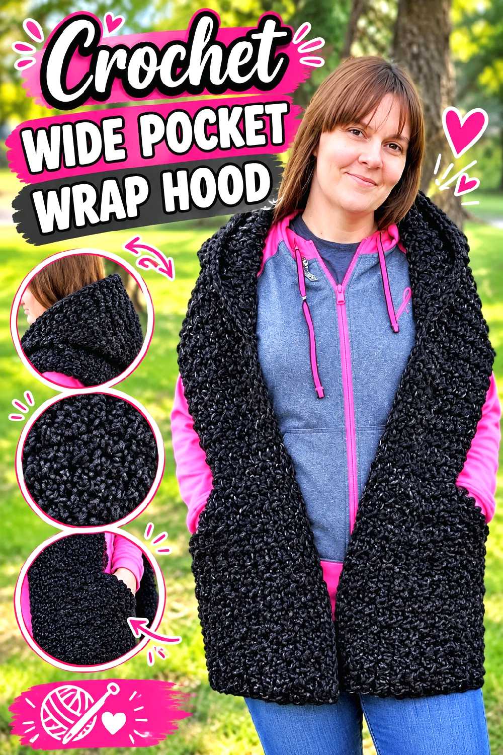 7. Crochet Wide Pocket Wrap Hood