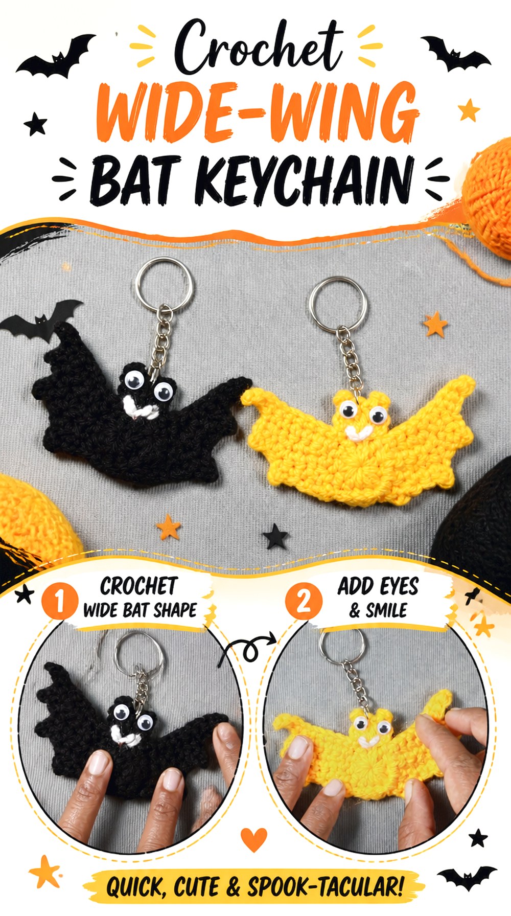 Crochet Wide Wing Bat Keychain