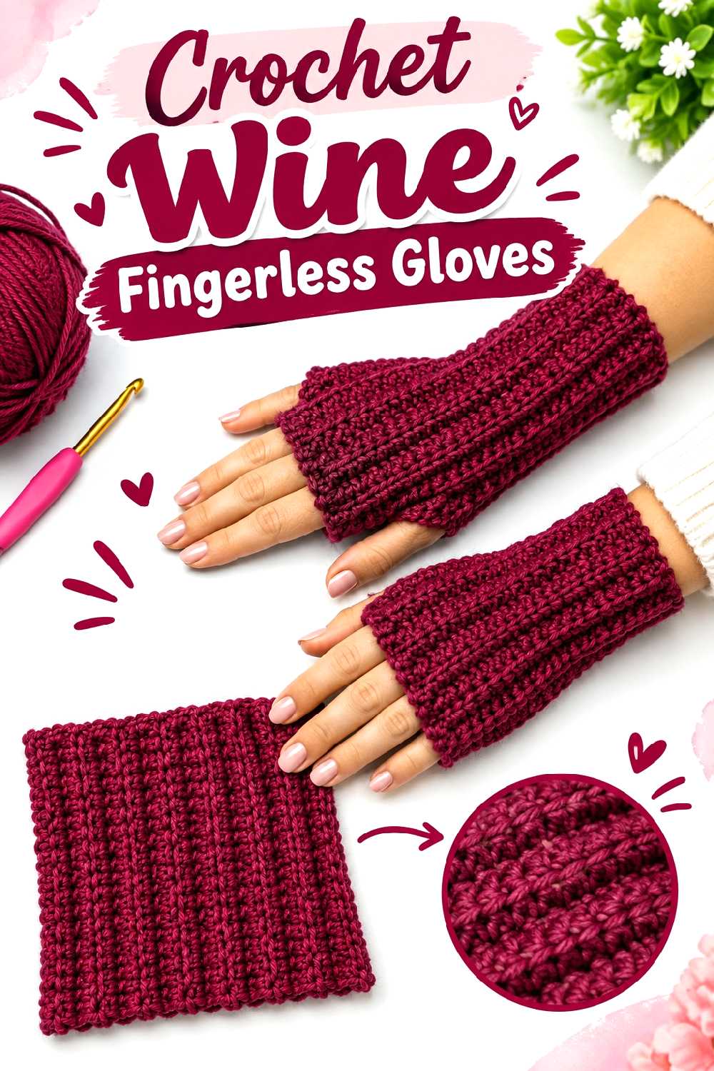 11. Crochet Wine Fingerless Gloves