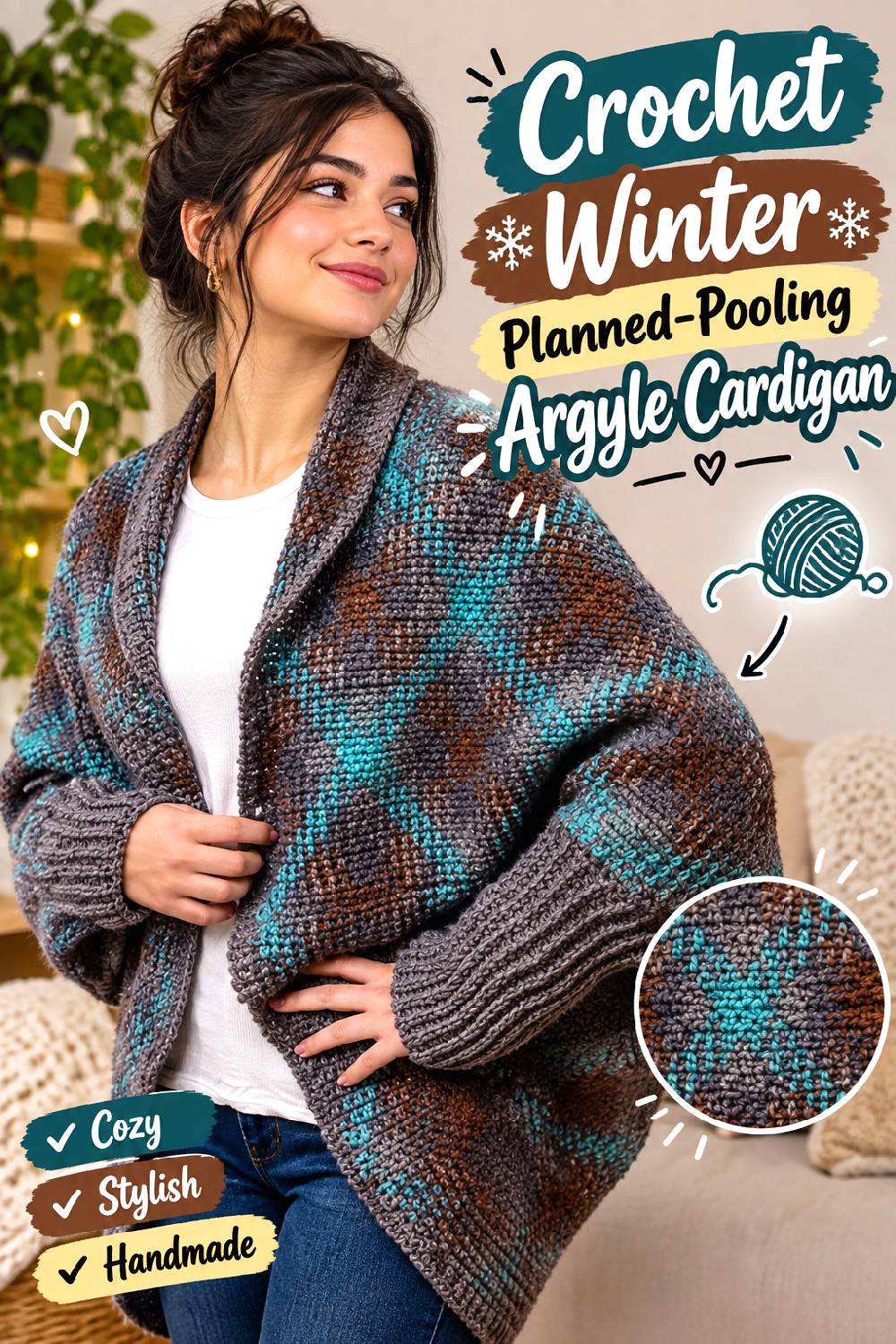 Crochet Winter Planned Pooling Argyle Cardigan