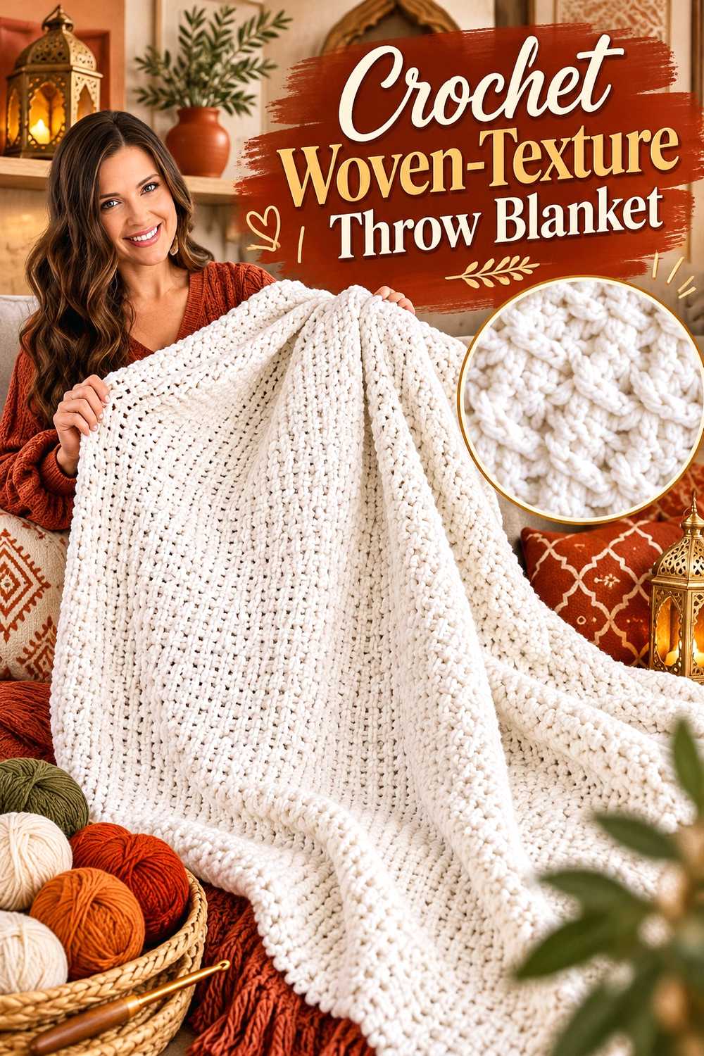 Crochet Woven Texture Throw Blanket
