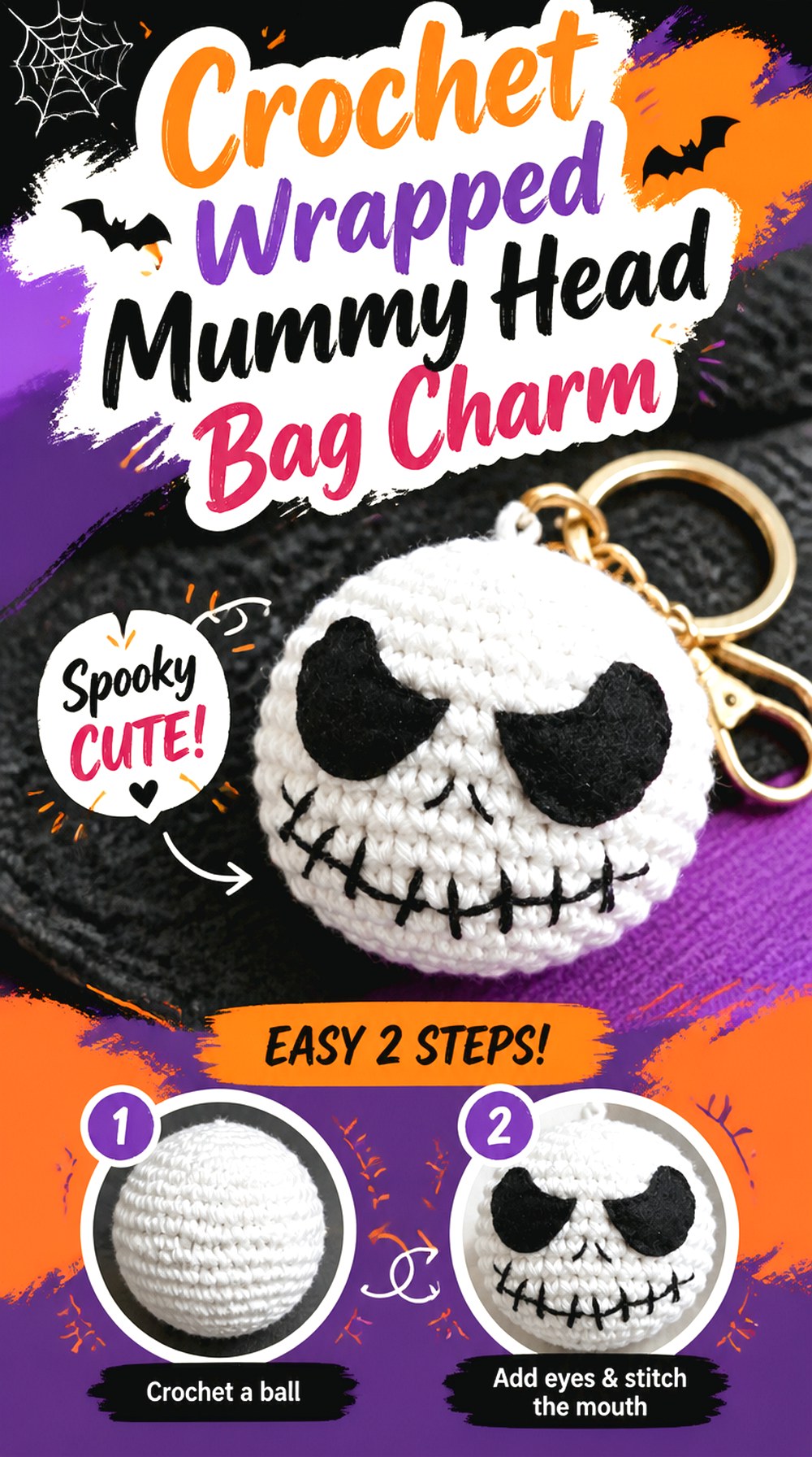 Crochet Wrapped Mummy Head Bag Charm