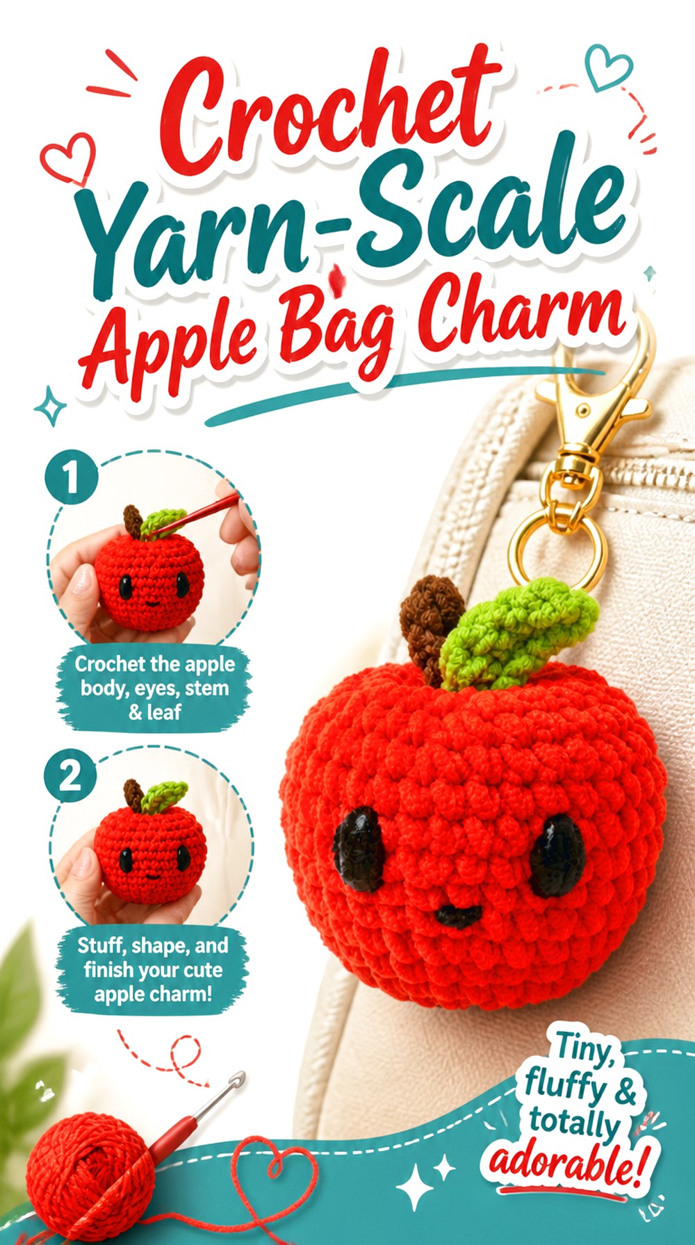 Crochet Yarn Scale Apple Bag Charm
