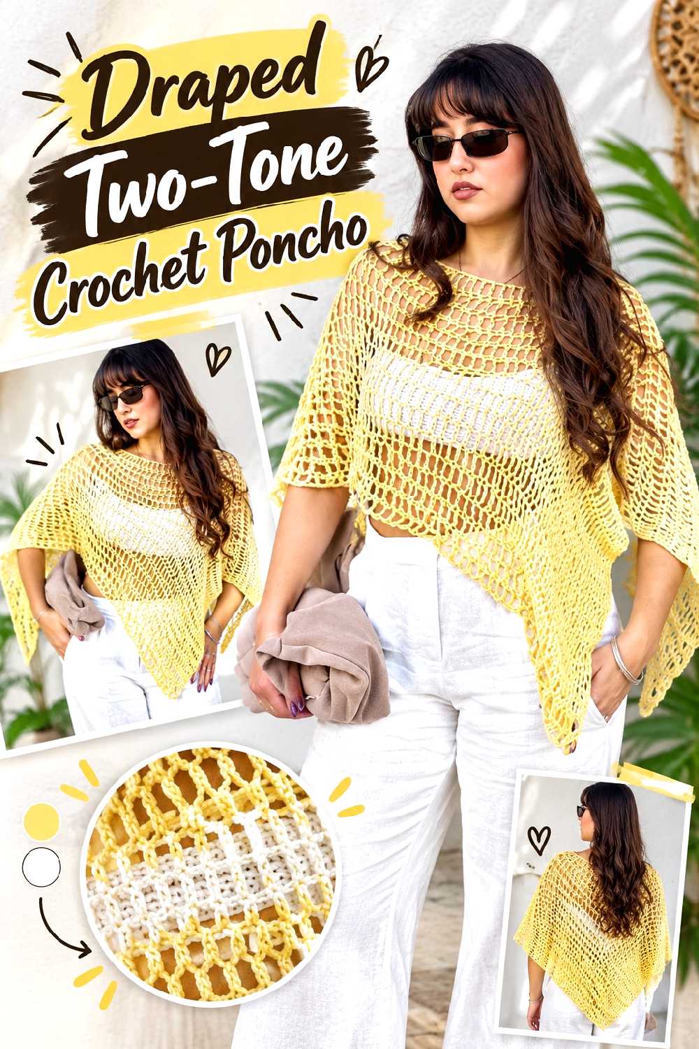 9. Draped Two Tone Crochet Poncho