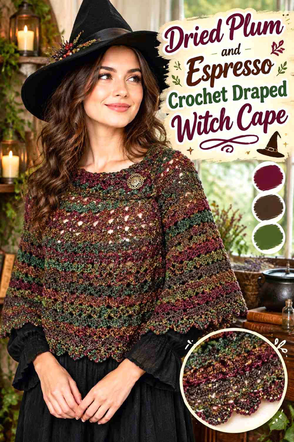 11. Dried Plum And Espresso Crochet Draped Witch Cape