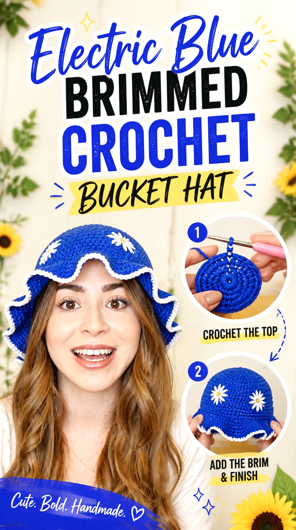 Electric Blue Brimmed Crochet Bucket Hat