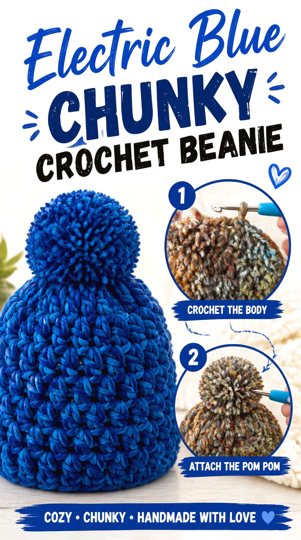 Electric Blue Chunky Crochet Beanie