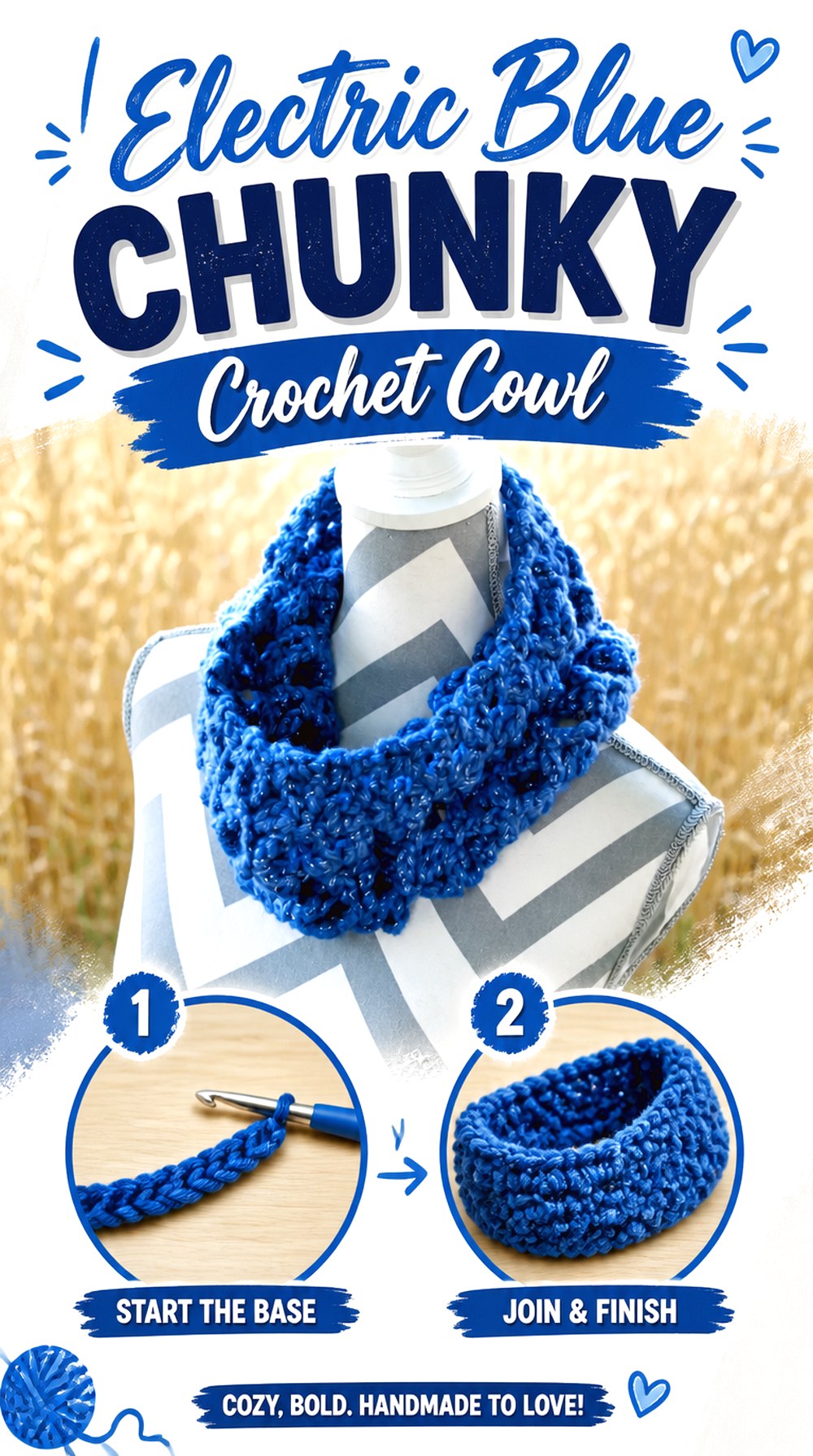 Electric Blue Chunky Crochet Cowl