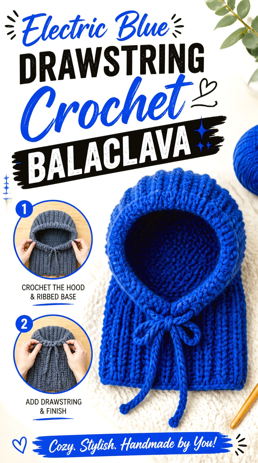 Electric Blue Drawstring Crochet Balaclava