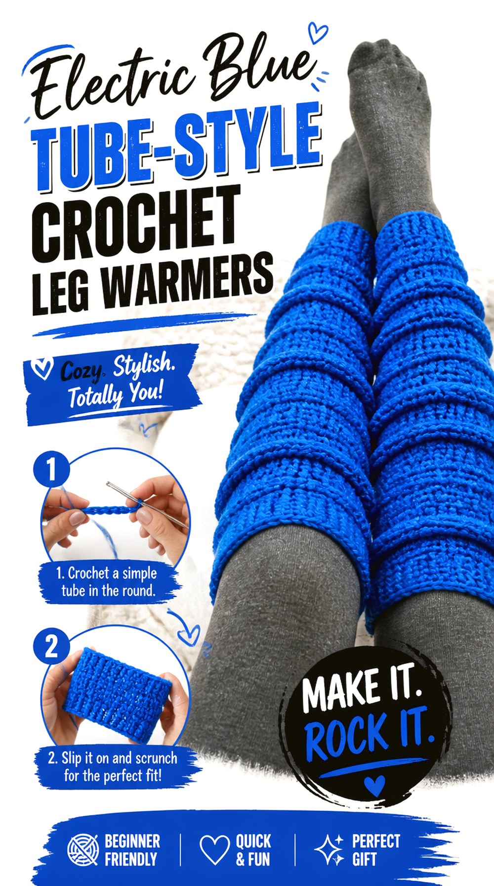 Electric Blue Tube Style Crochet Leg Warmers