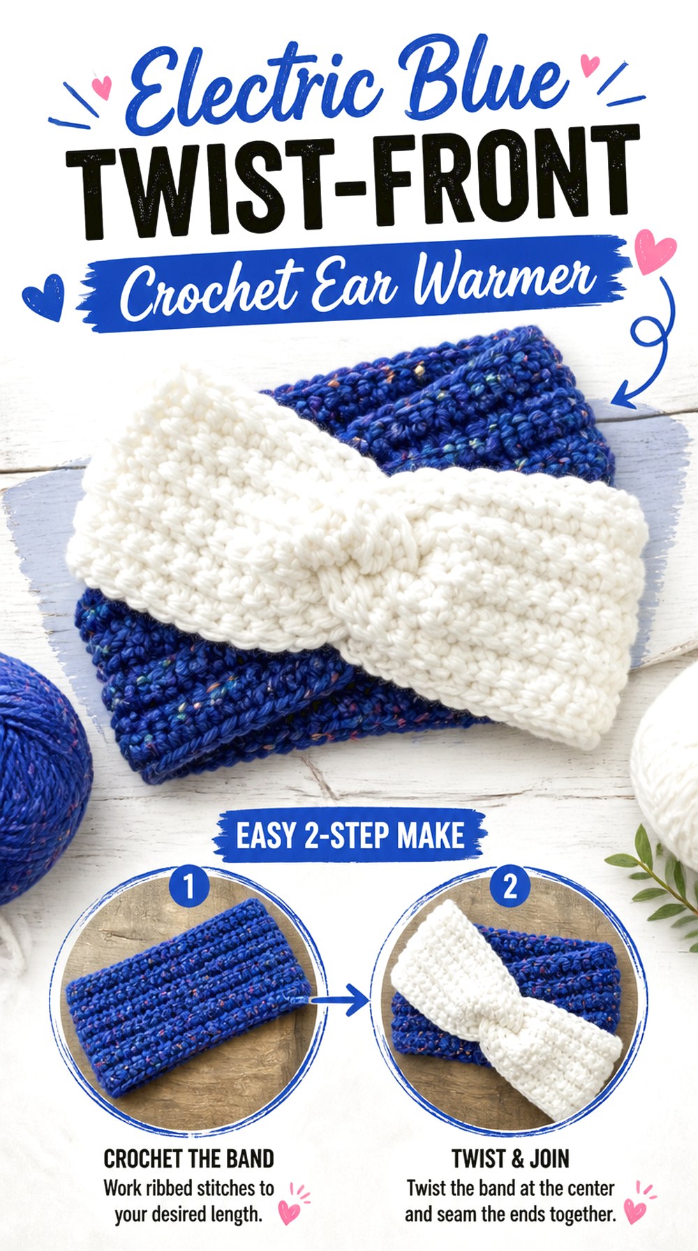 Electric Blue Twist Front Crochet Ear Warmer