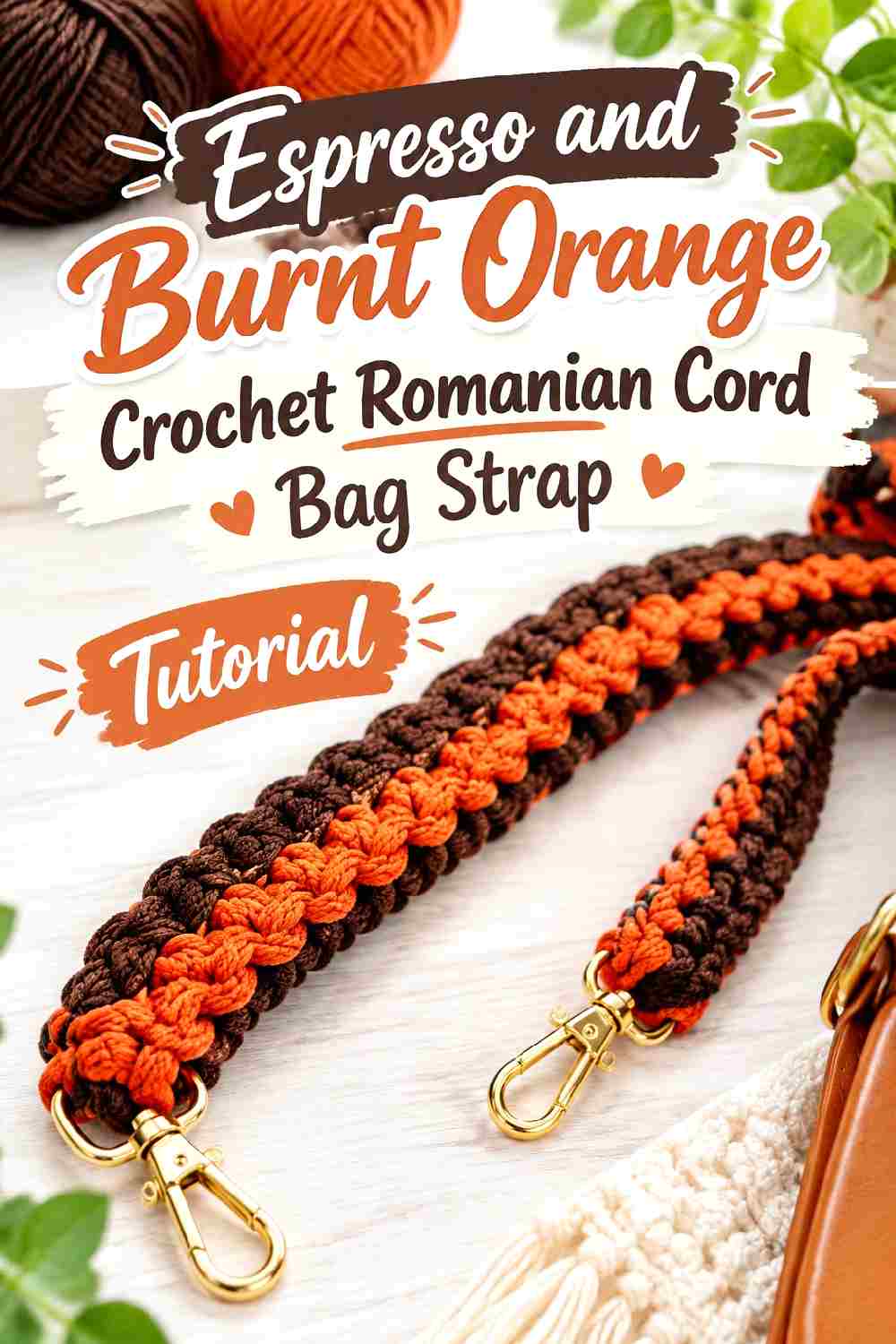 2. Espresso And Burnt Orange Crochet Romanian Cord Bag Strap