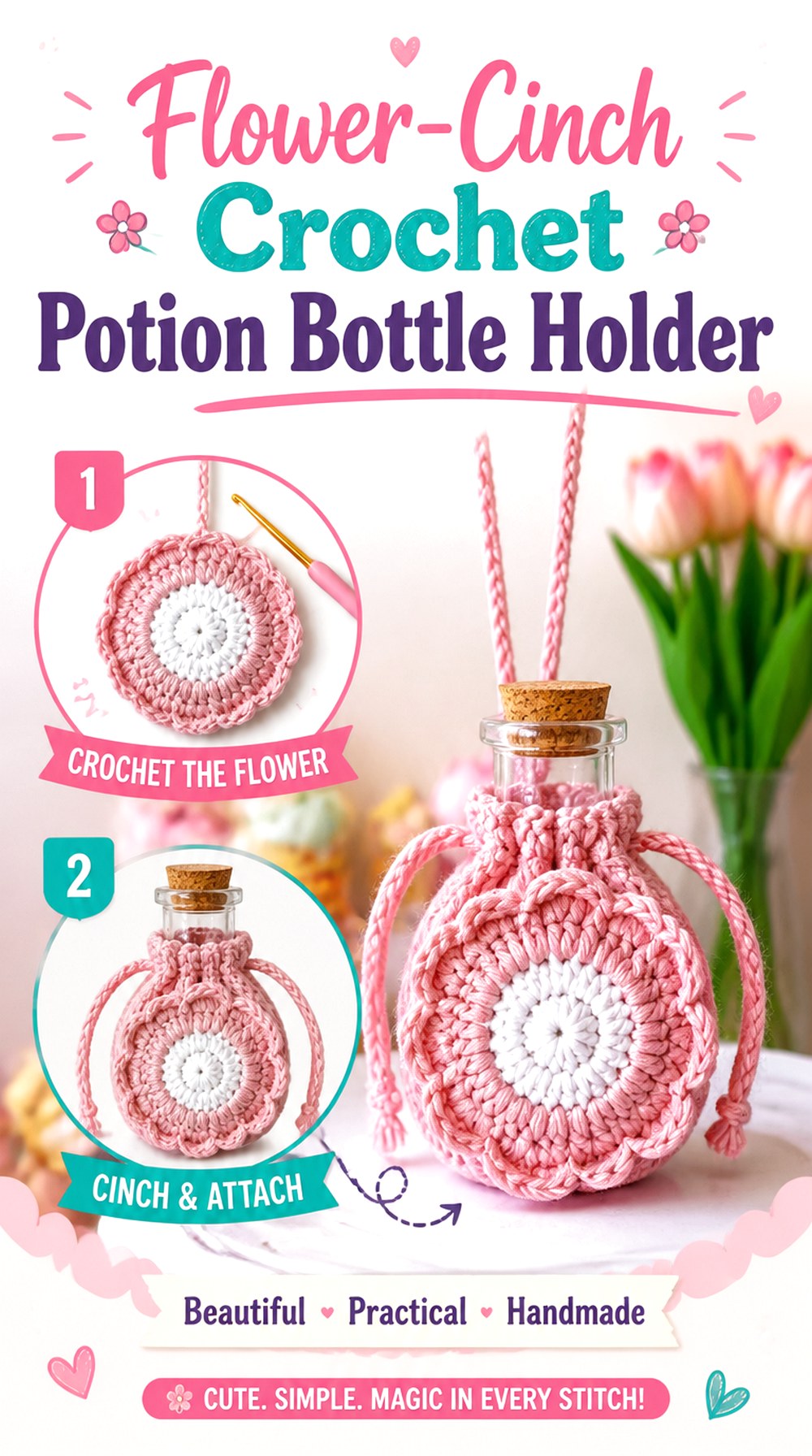 Flower Cinch Crochet Potion Bottle Holder