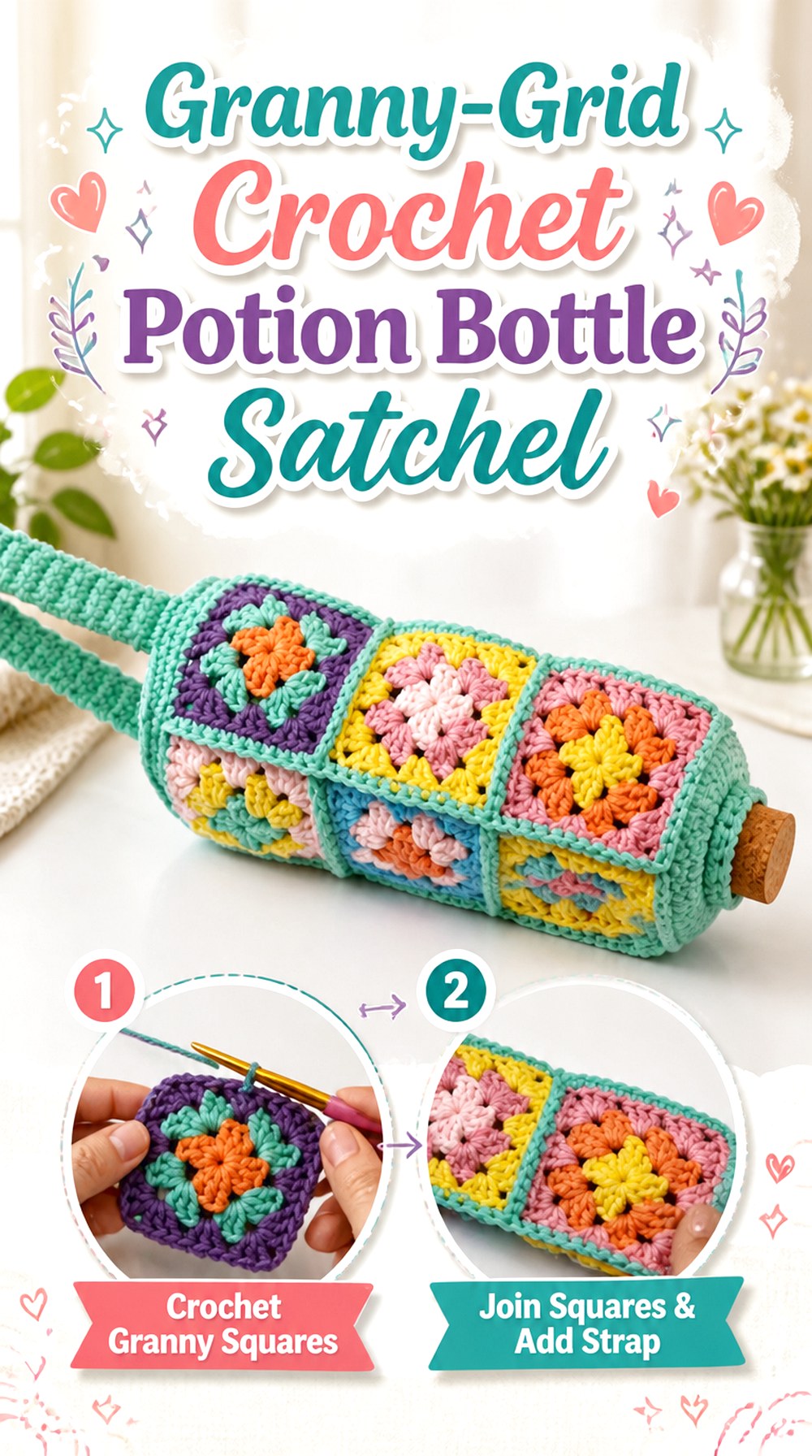 Granny Grid Crochet Potion Bottle Satchel