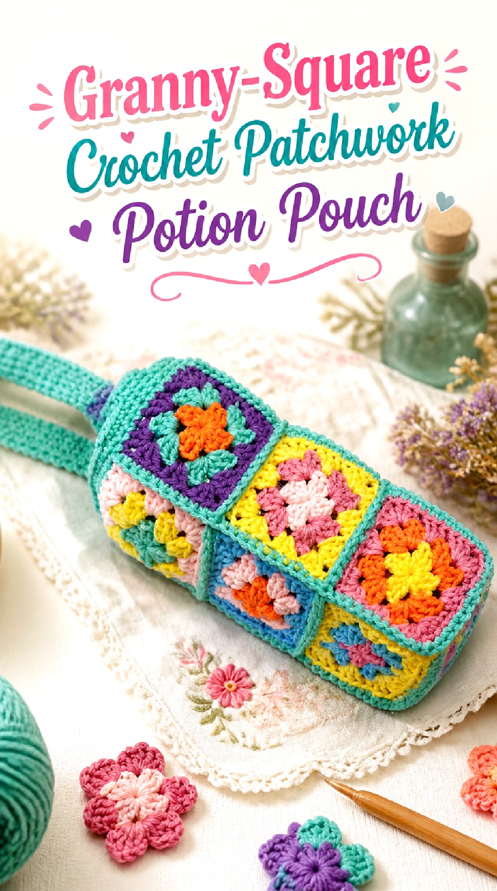 Granny Square Crochet Patchwork Potion Pouch