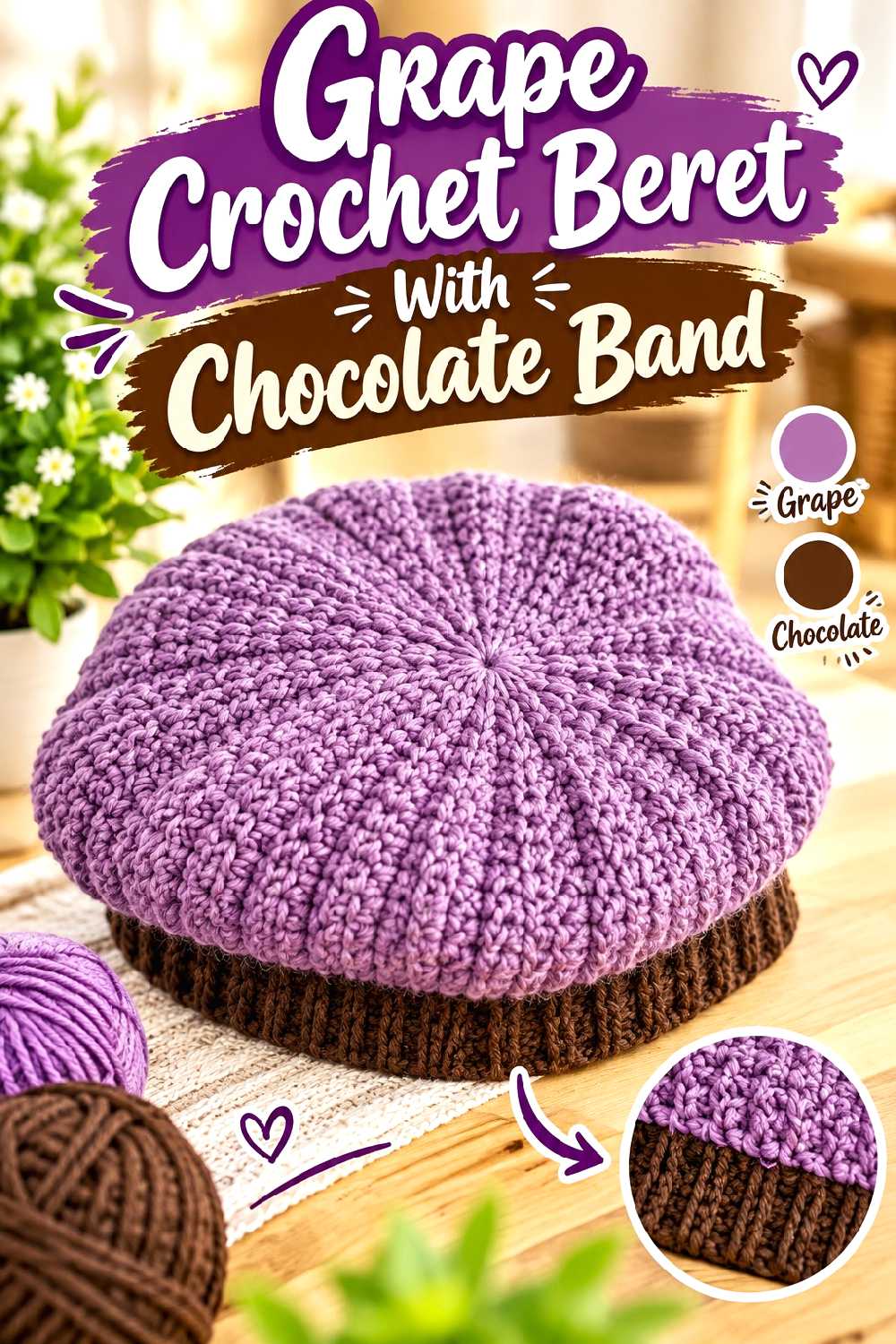 14. Grape Crochet Beret With Chocolate Band
