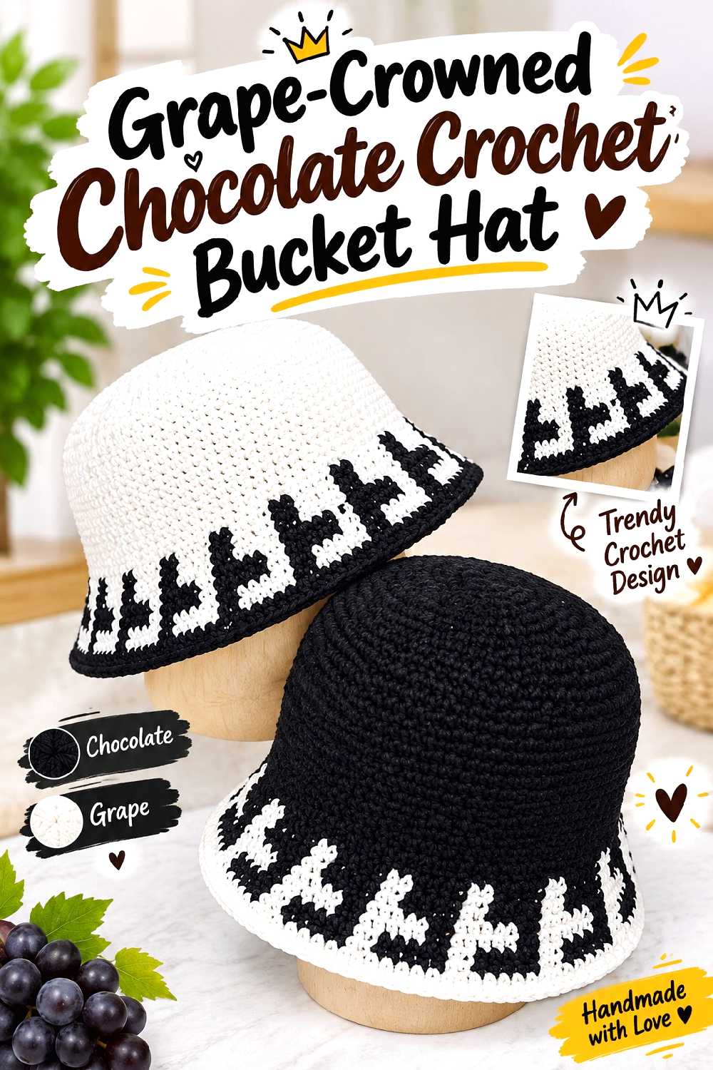 3. Grape Crowned Chocolate Crochet Bucket Hat