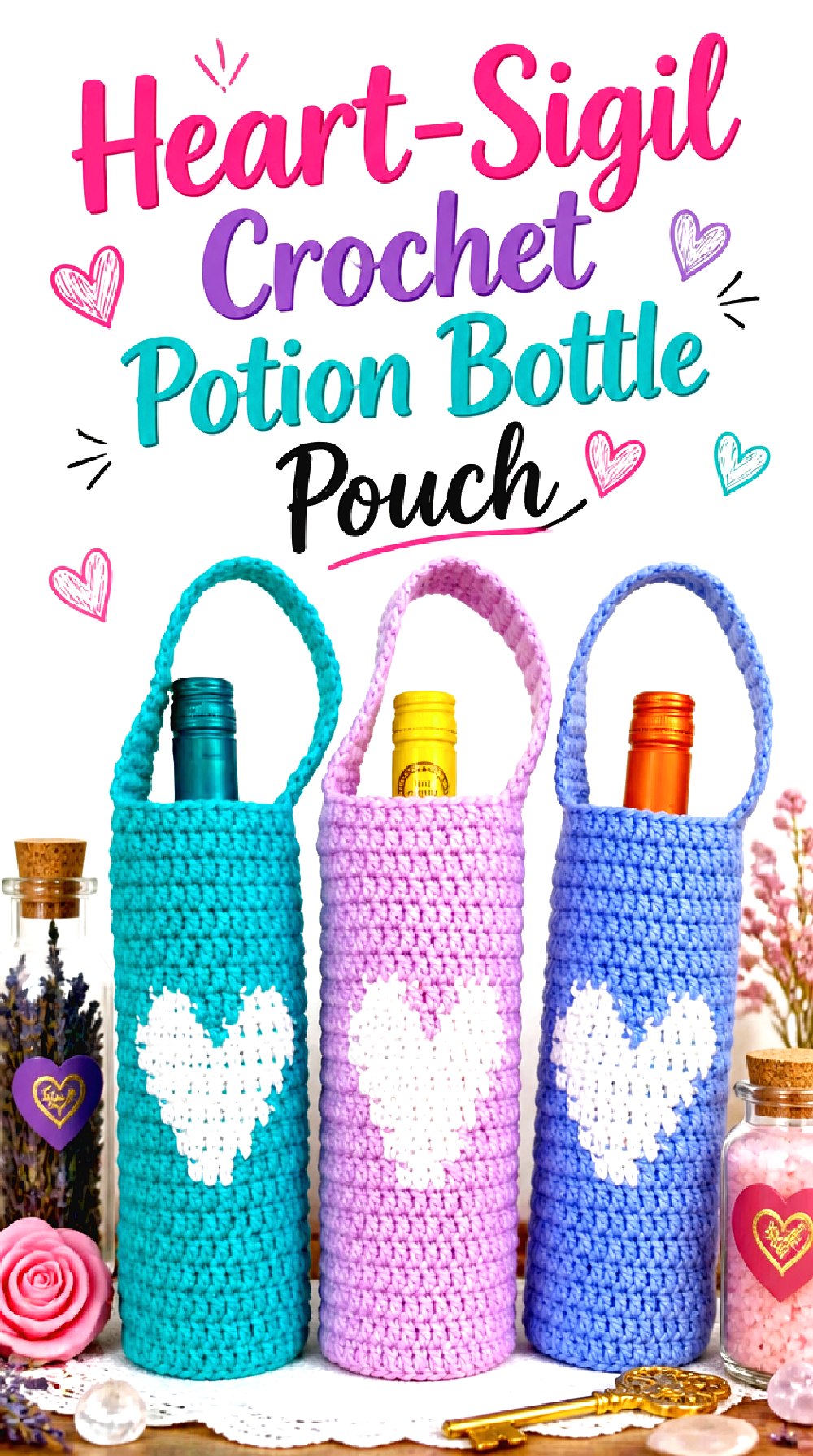 Heart Sigil Crochet Potion Bottle Pouch