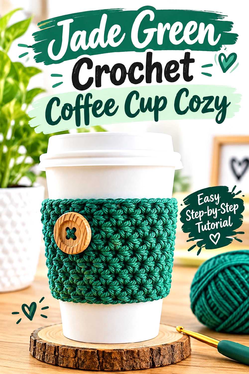 12. Jade Green Crochet Coffee Cup Cozy