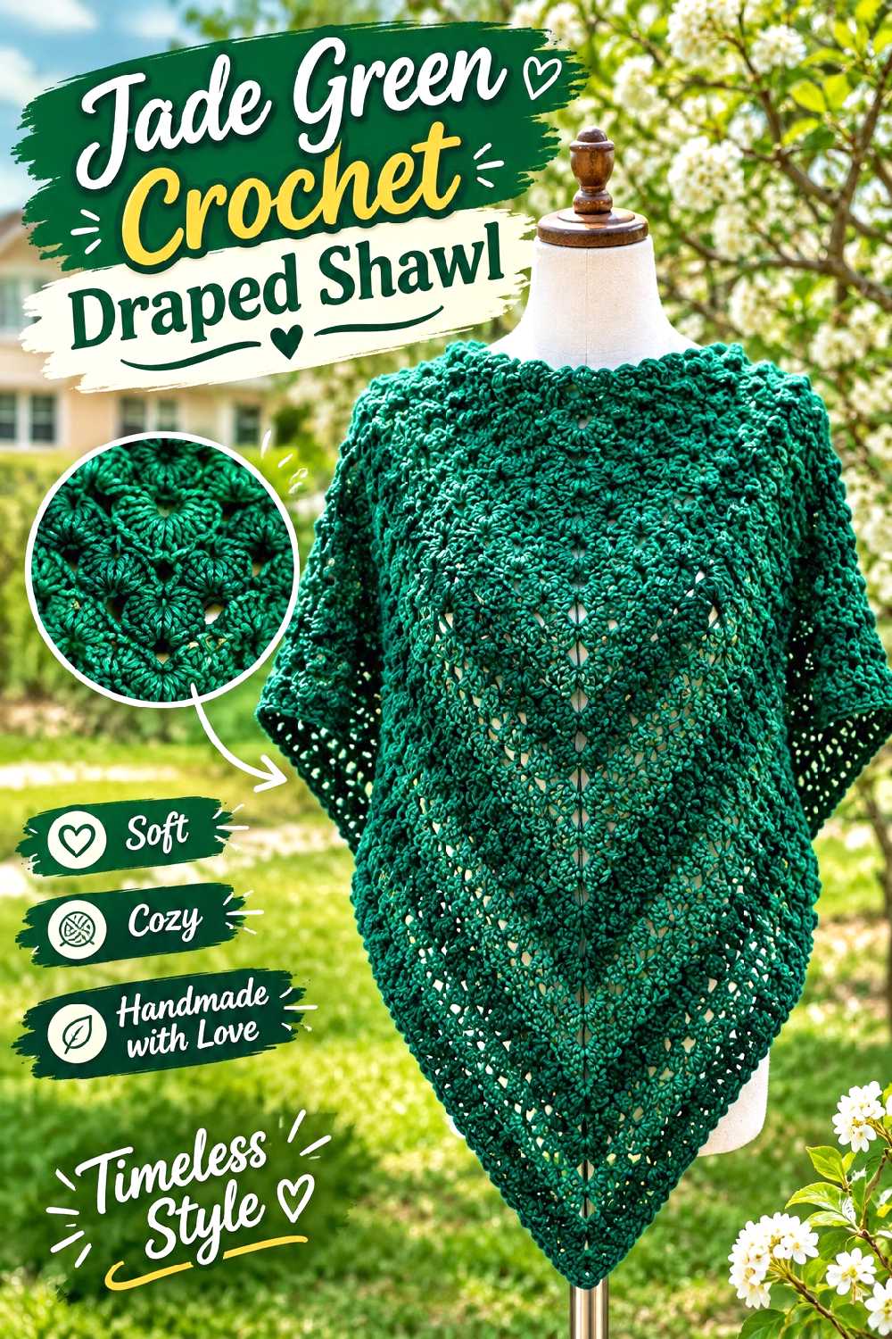 4. Jade Green Crochet Draped Shawl