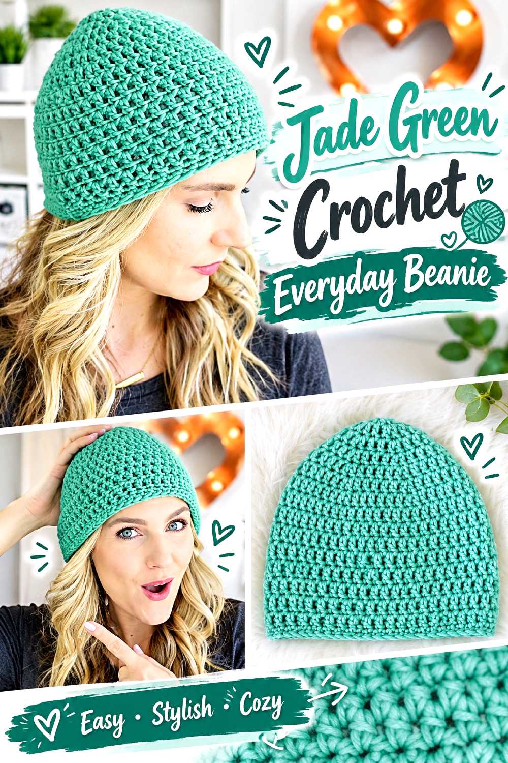 7. Jade Green Crochet Everyday Beanie