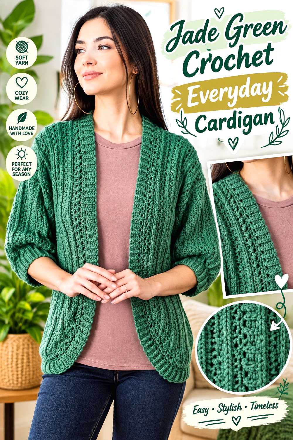 1. Jade Green Crochet Everyday Cardigan