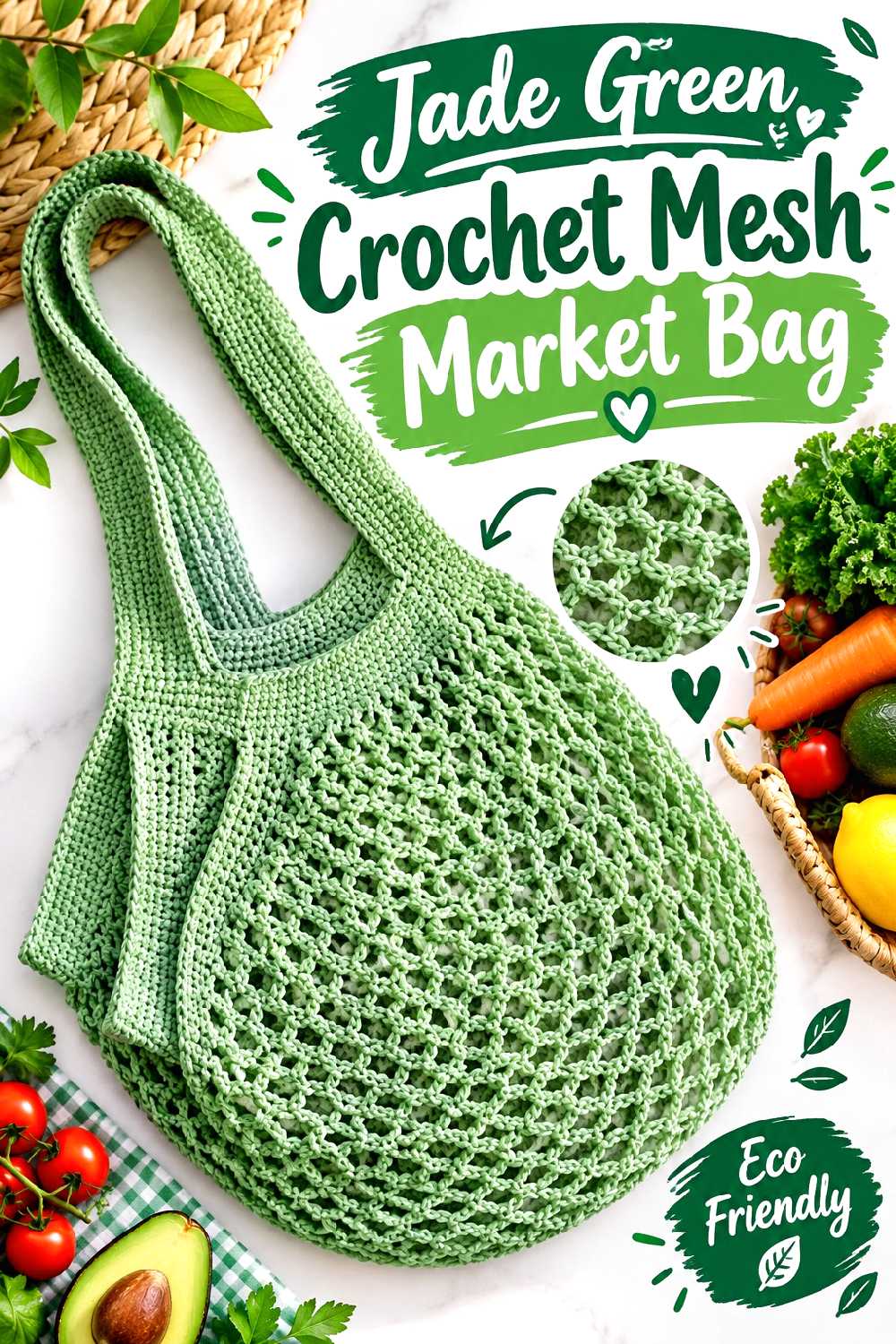 11. Jade Green Crochet Mesh Market Bag