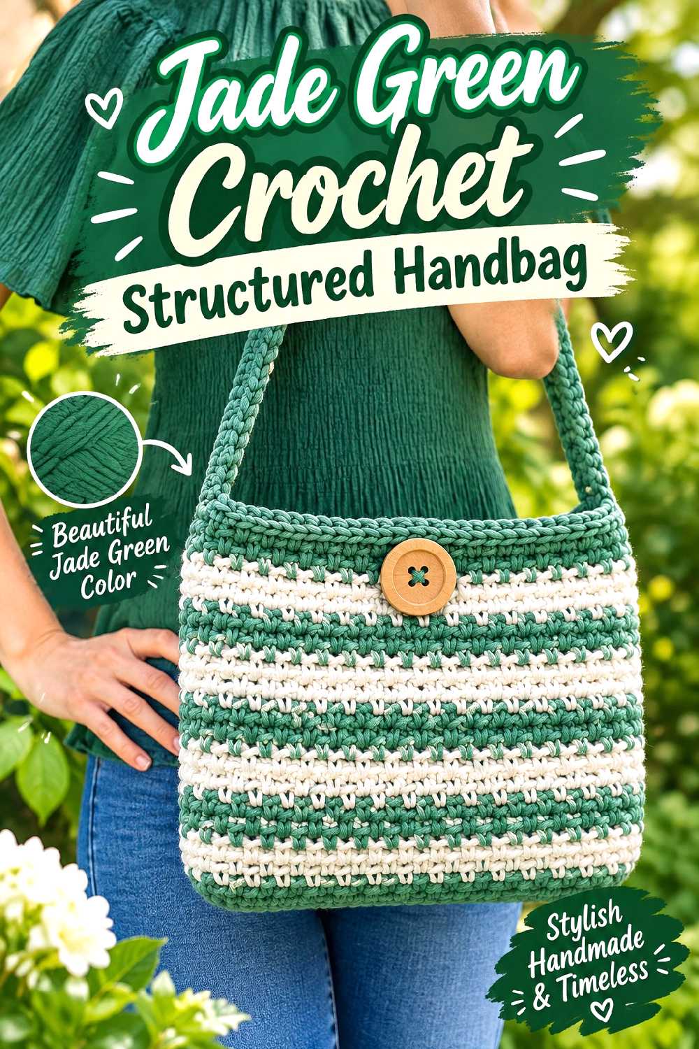 10. Jade Green Crochet Structured Handbag