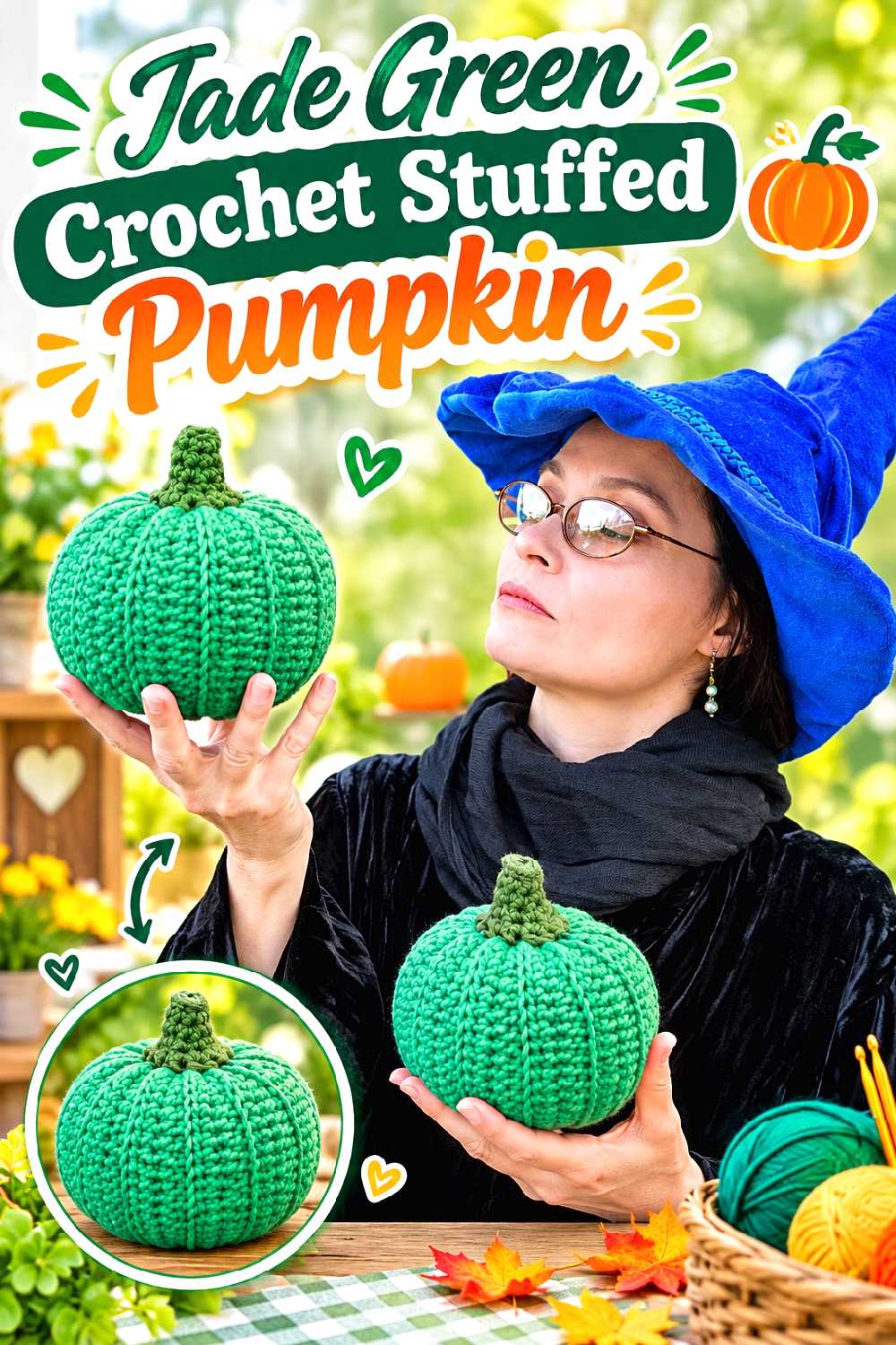 16. Jade Green Crochet Stuffed Pumpkin