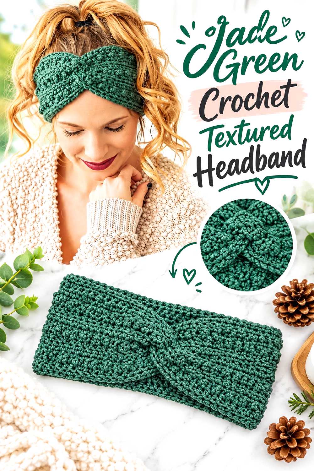 9. Jade Green Crochet Textured Headband