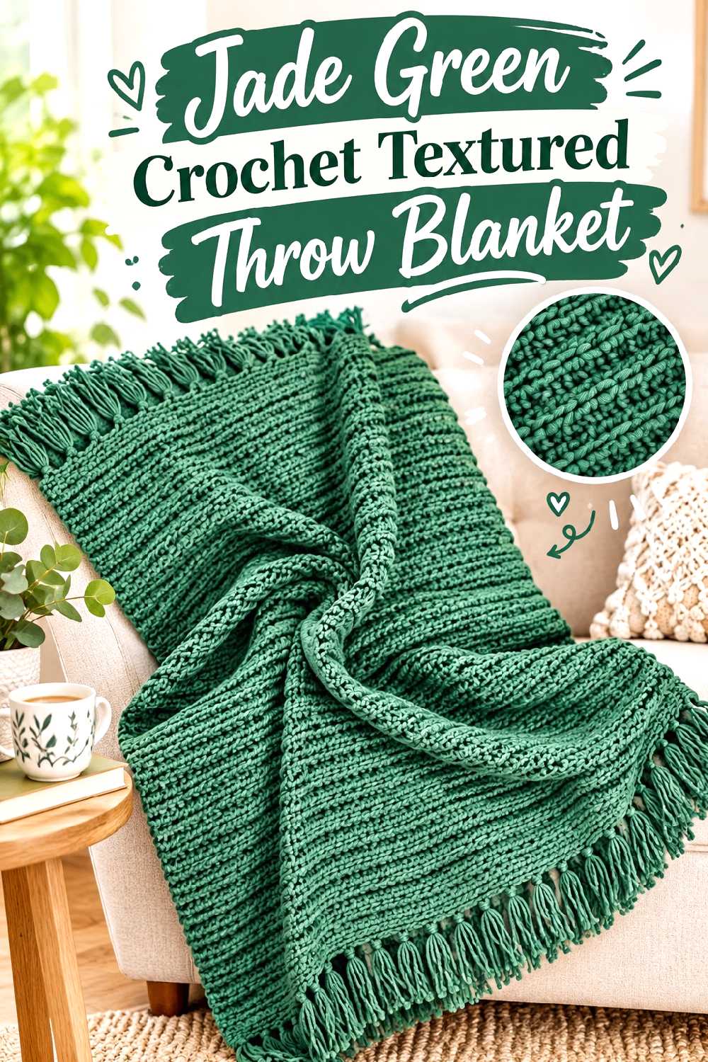 13. Jade Green Crochet Textured Throw Blanket