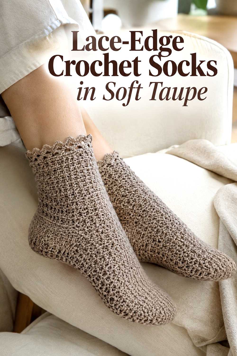 12. Lace Edge Crochet Socks In Soft Taupe