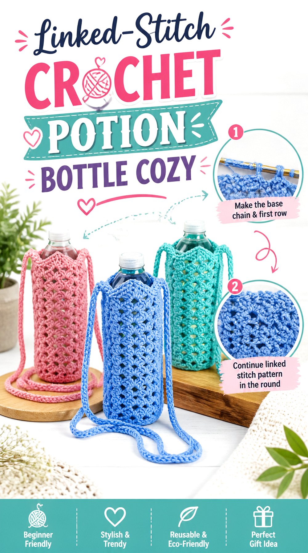 Linked Stitch Crochet Potion Bottle Cozy