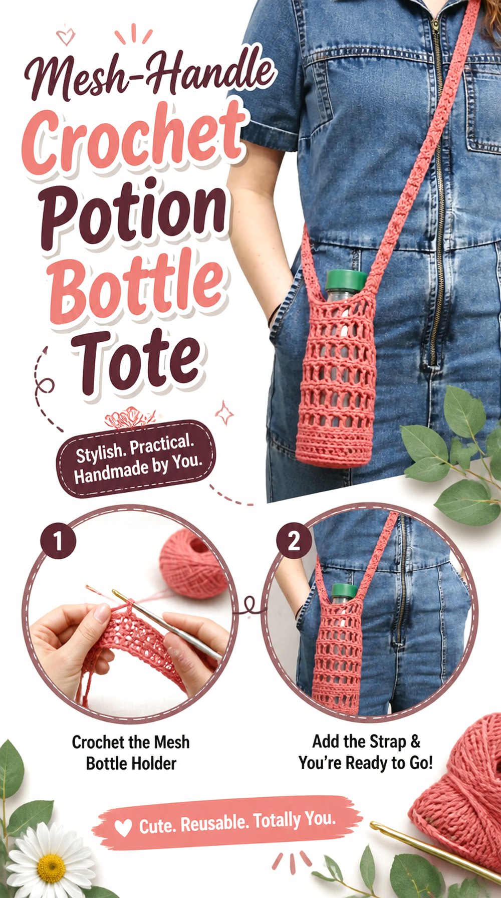 Mesh Handle Crochet Potion Bottle Tote