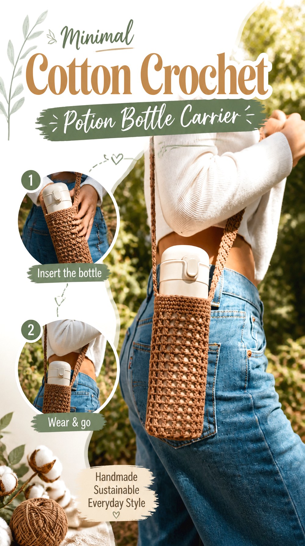 Minimal Cotton Crochet Potion Bottle Carrier