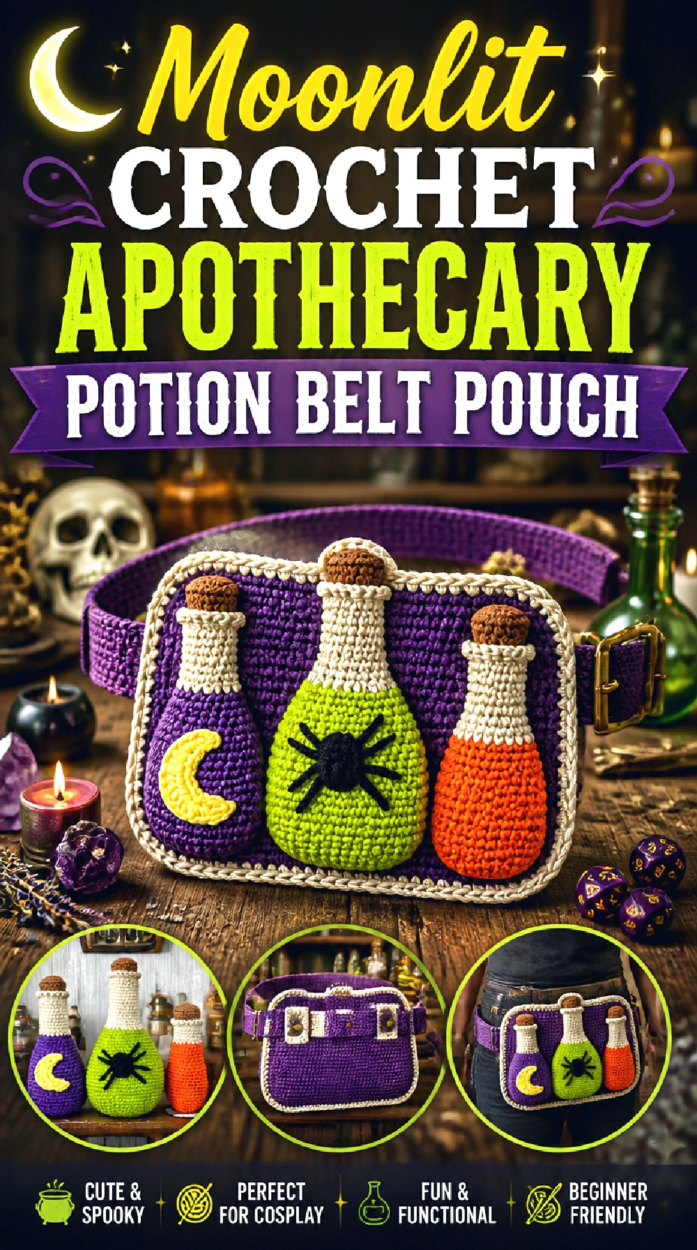 Moonlit Crochet Apothecary Potion Belt Pouch