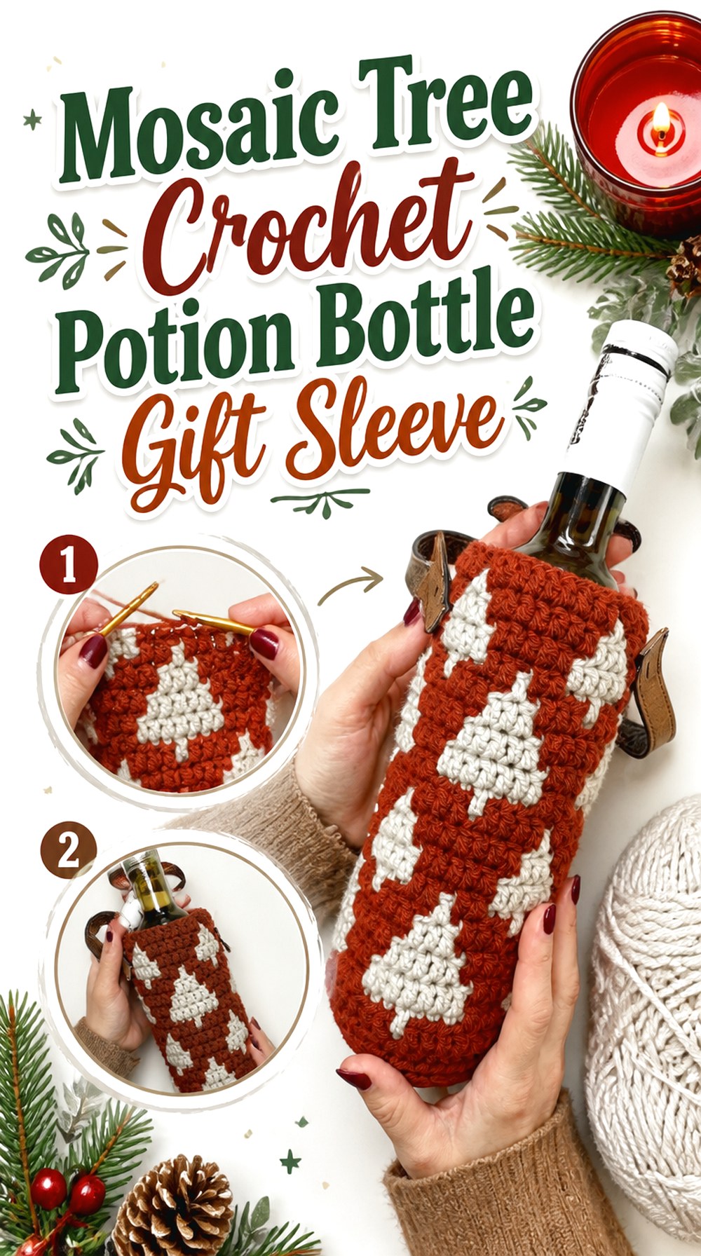 Mosaic Tree Crochet Potion Bottle Gift Sleeve