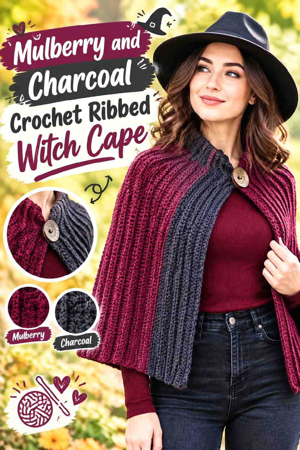 9. Mulberry And Charcoal Crochet Ribbed Witch Cape