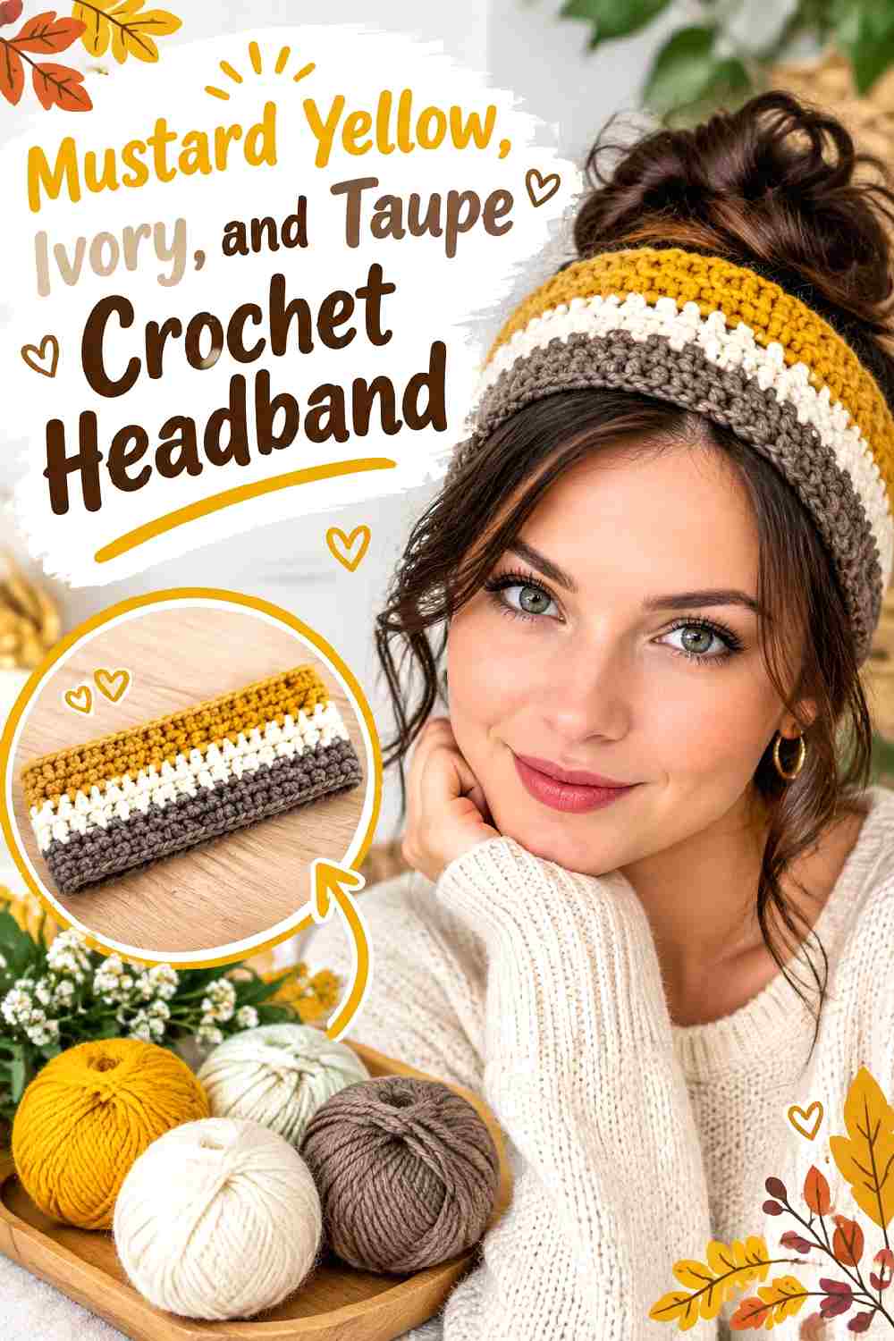 12. Mustard Yellow Ivory And Taupe Crochet Headband